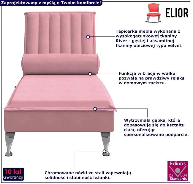 Różowa leżanka do salonu z opcją masażu R4-P04