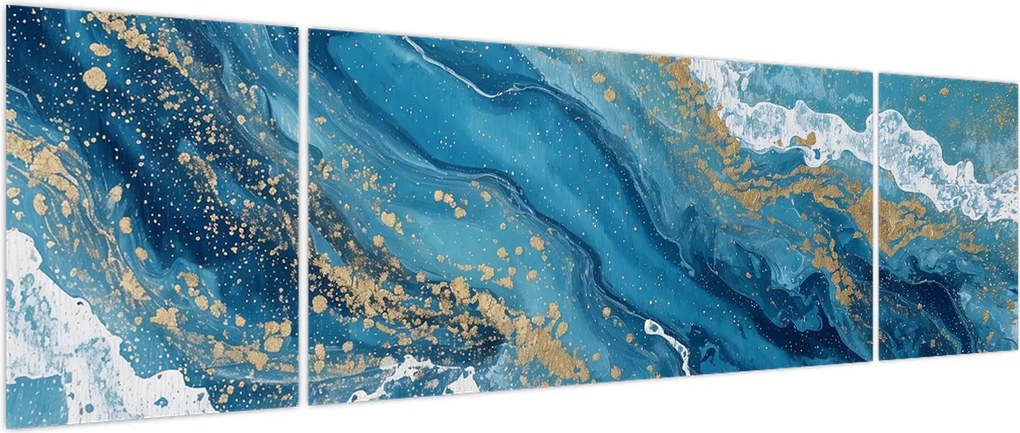 Obraz - Jasnoniebieski marmur ze złotem II. (170x50 cm)