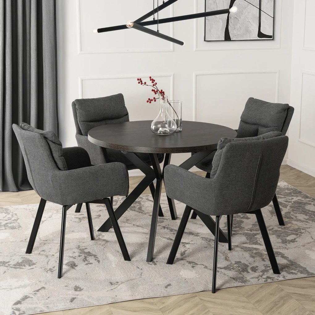 Krzesło Tapicerowane Obrotowe do Salonu CORTADO Ciemnoszare Nowoczesne