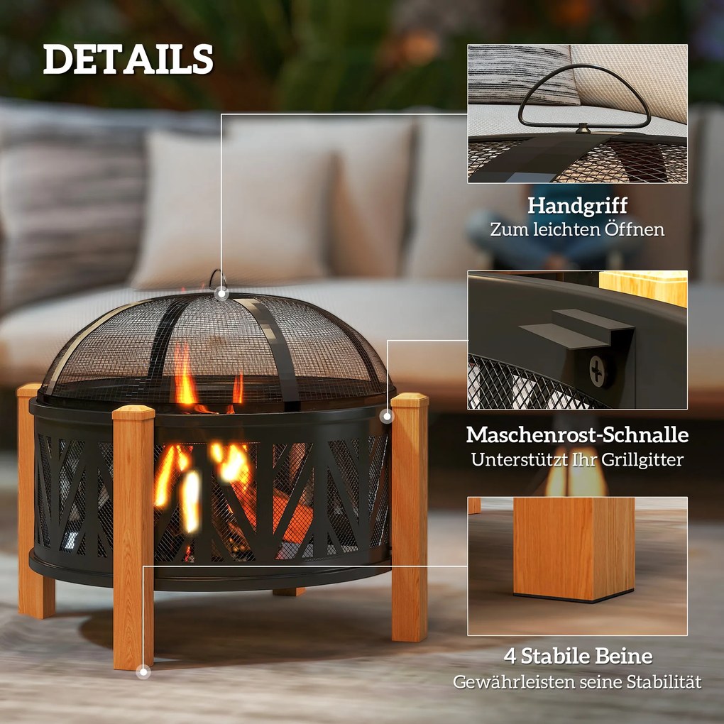 Outsunny 2-w-1 Misa Ogniowa Ø75 x 58 cm Palenisko z Osłoną Funkcyjną Hak do Palenia Kratka do Grilla Czarny