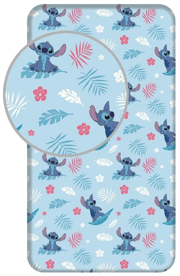 Niebieskie bawełniane prześcieradło dziecięce jednoosobowe z gumką 90x200 cm Lilo &amp; Stitch "Blue" – Jerry Fabrics