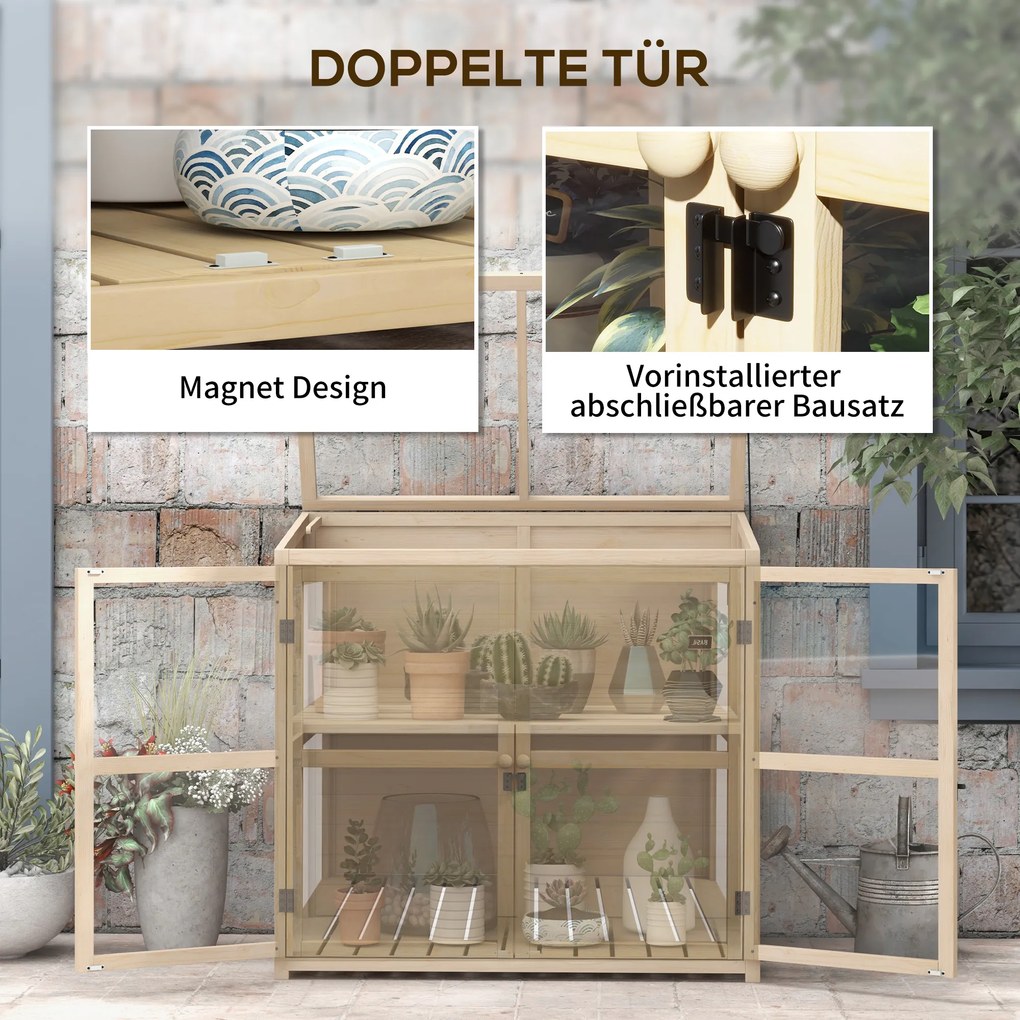 Outsunny Doniczka do szklarni Doniczka na rośliny, odporna na warunki atmosferyczne, 2 poziomy, drewno świerkowe, 103 x 61 x 103 cm, Naturalne