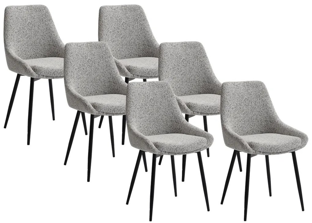 Zestaw 6 krzeseł z tkaniny tweedowej i czarnego metalu - Kremowy - MASURIE