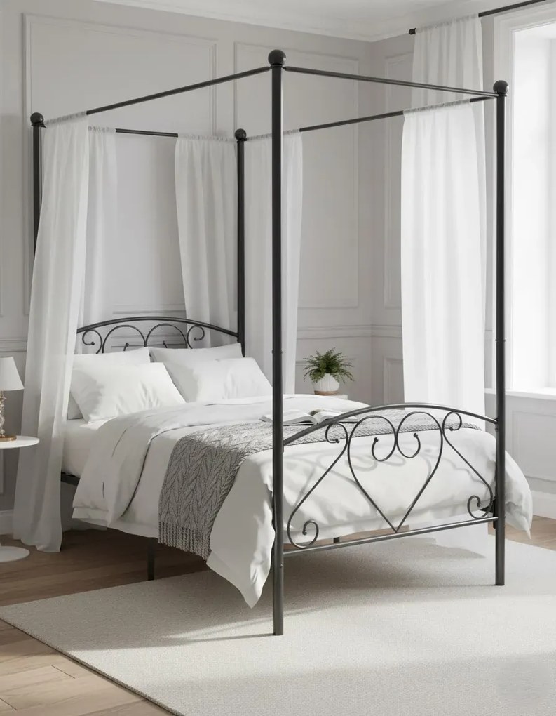 Szare metalowe łóżko rustykalne z baldachimem 120x200 cm S9-D99