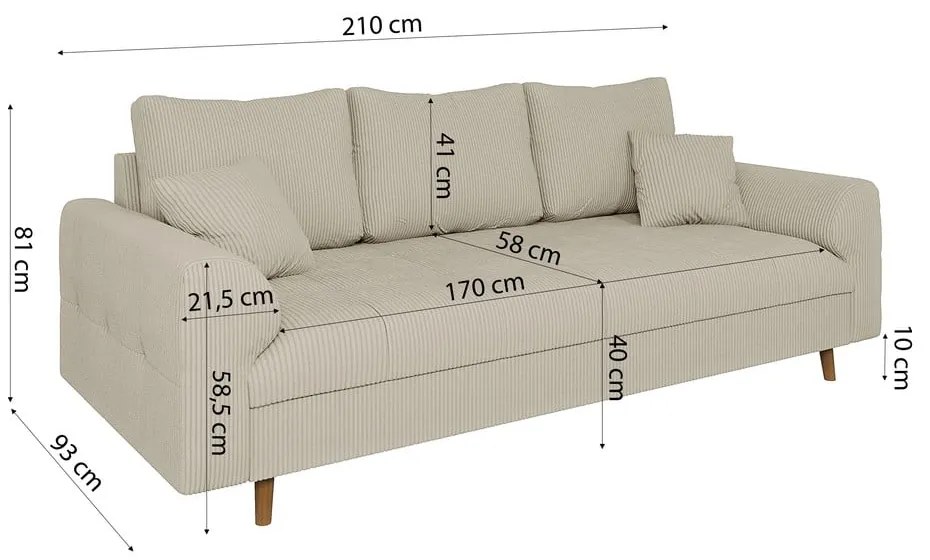 Beżowa sztruksowa sofa 210 cm Ariella – Ropez