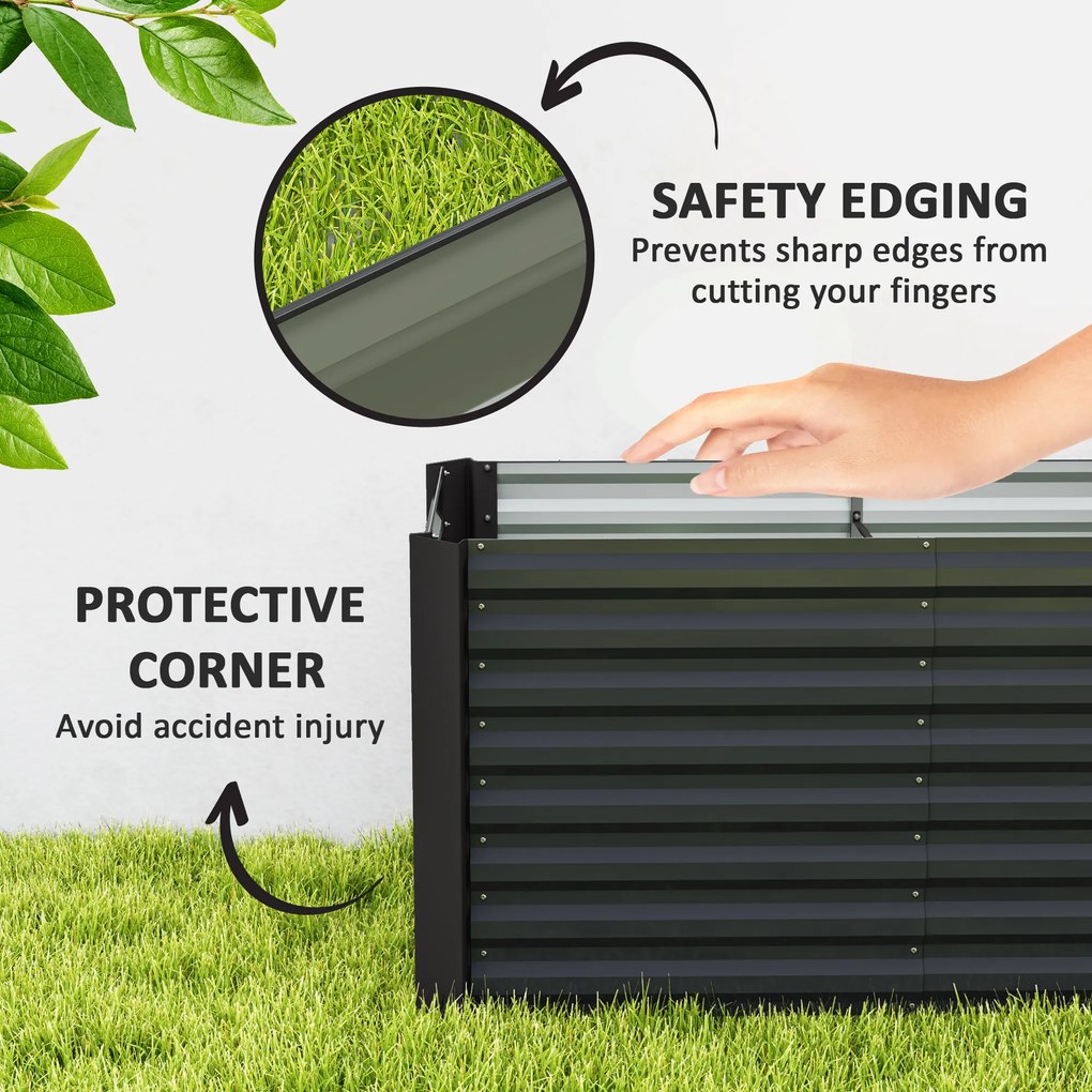 Outsunny Zestaw 2 wysokich grządek, Skrzynia Uprawna, Extra Głęboka, Metal, 120 x 60 x 60 cm, Ciemnoszary