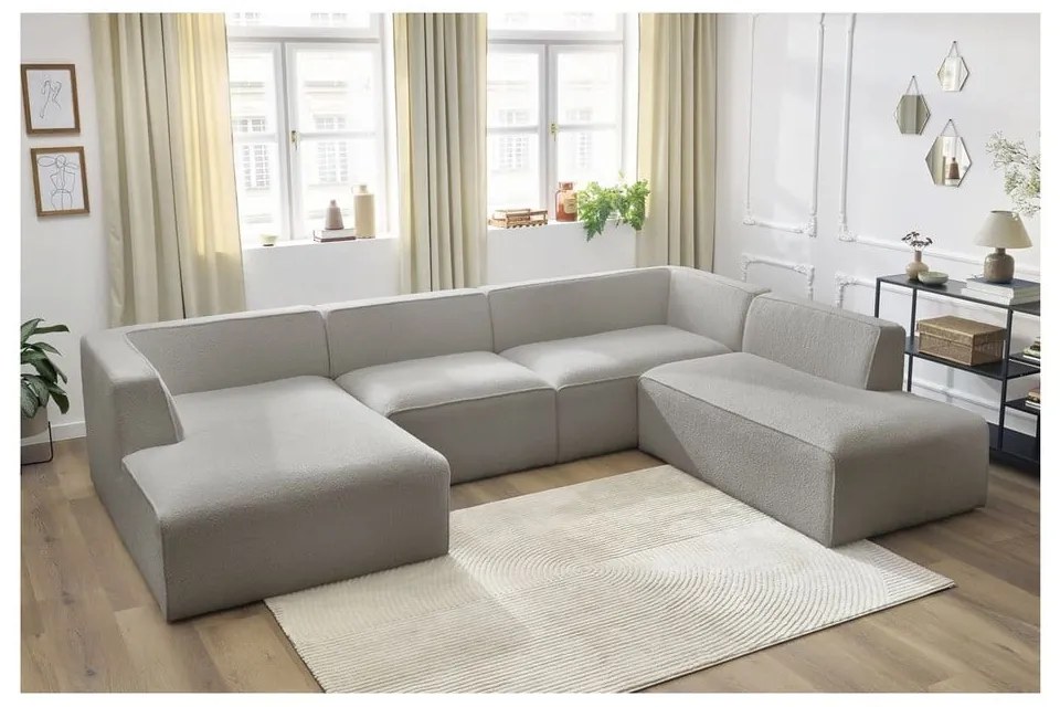 Jasnoszary narożnik modułowy z materiału bouclé (prawostronny/w kształcie litery U) Megeve – Bobochic Paris