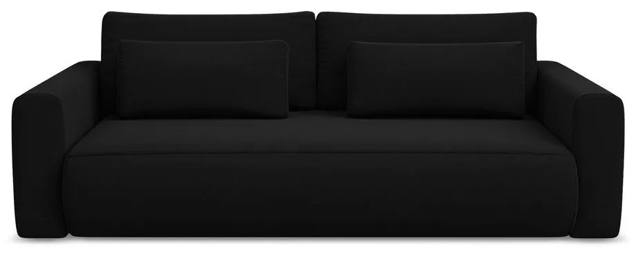 Czarna aksamitna rozkładana/ze schowkiem sofa 238 cm Kapua – Makamii