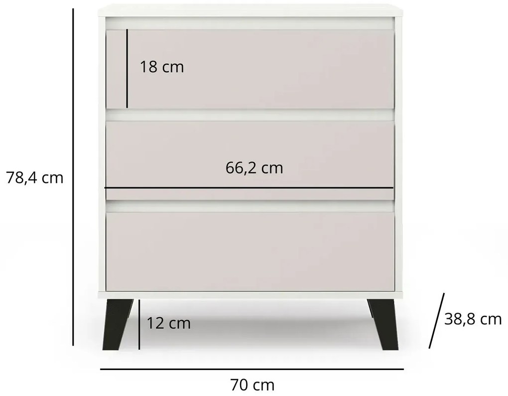 Komoda z 3 szufladami w stylu skandynawskim biały + kaszmir L8-C54