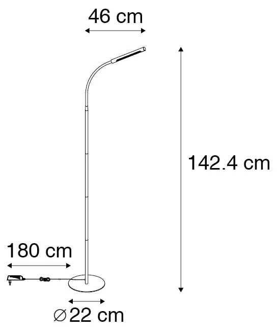 Designerska lampa podłogowa czarna z wbudowanym LED i ściemniaczem dotykowym - PalkaDesignerski Oswietlenie wewnetrzne
