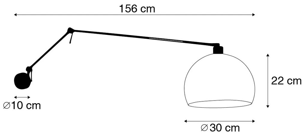 Lampa ścienna czarna z kloszem białym 30 cm regulowana - Blitz Nowoczesny Oswietlenie wewnetrzne