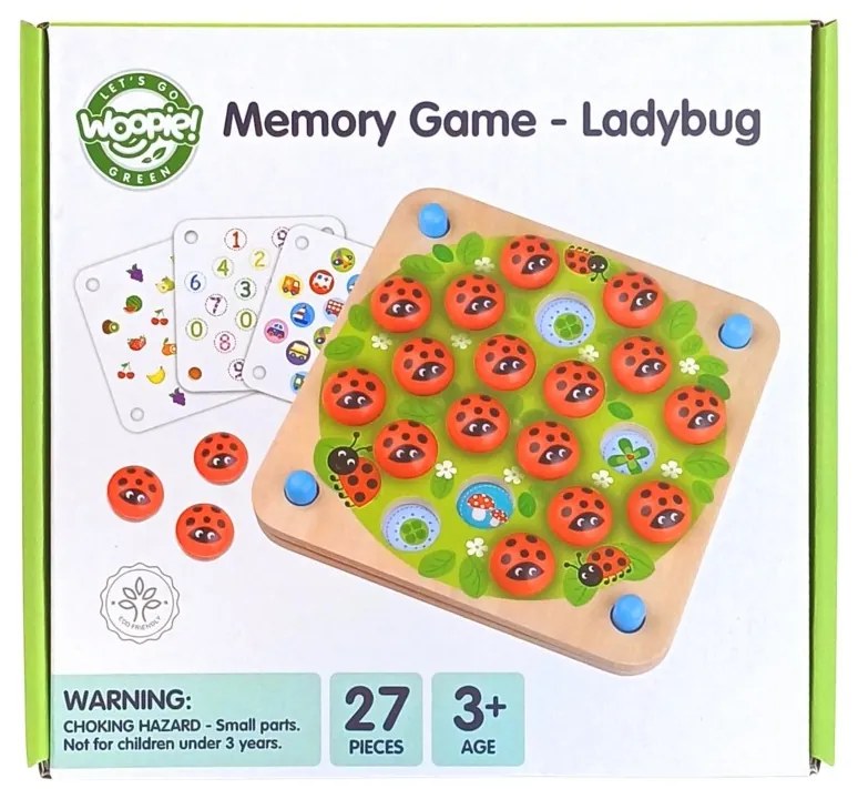 Woopie green memory drewniana gra pamięciowa edukacyjna układanka biedronka