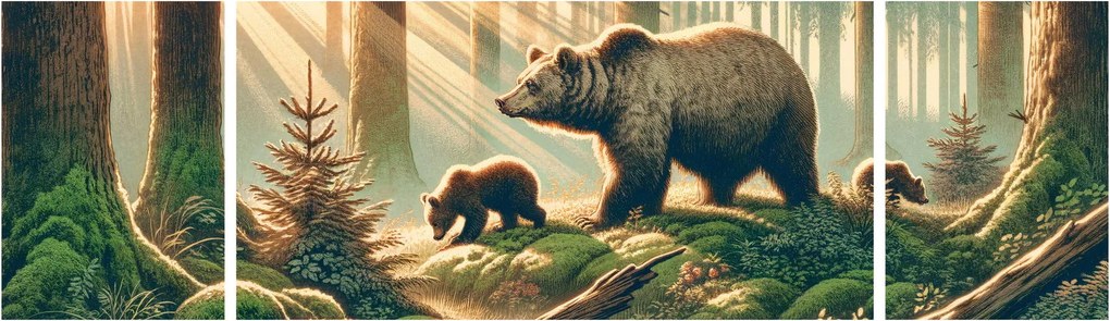 Obraz - Niedźwiedzie w lesie (170x50 cm)