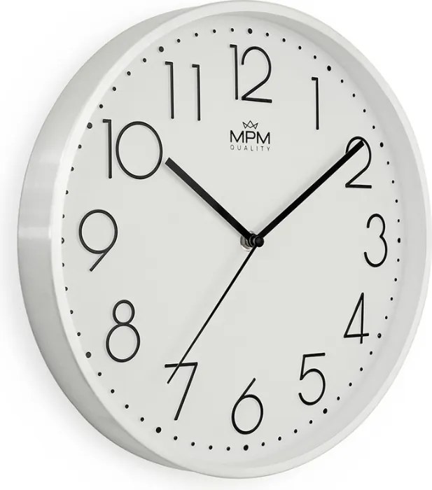 Metalowy zegar biały MPM Metallic Elegance ∅ 300 × 40 mm