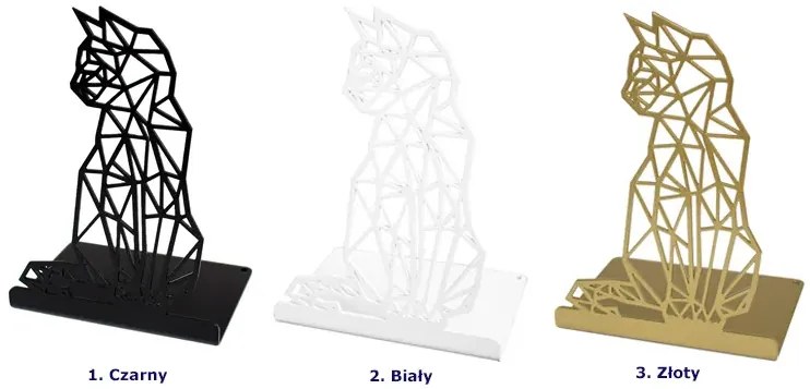 Nowoczesna biała podpórka na książki geometryczny kot W6-N87