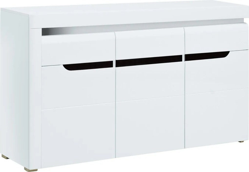 Komoda Trzydrzwiowa z Szufladą do Salonu IVORY Biała / Biały połysk 152 cm Nowoczesna