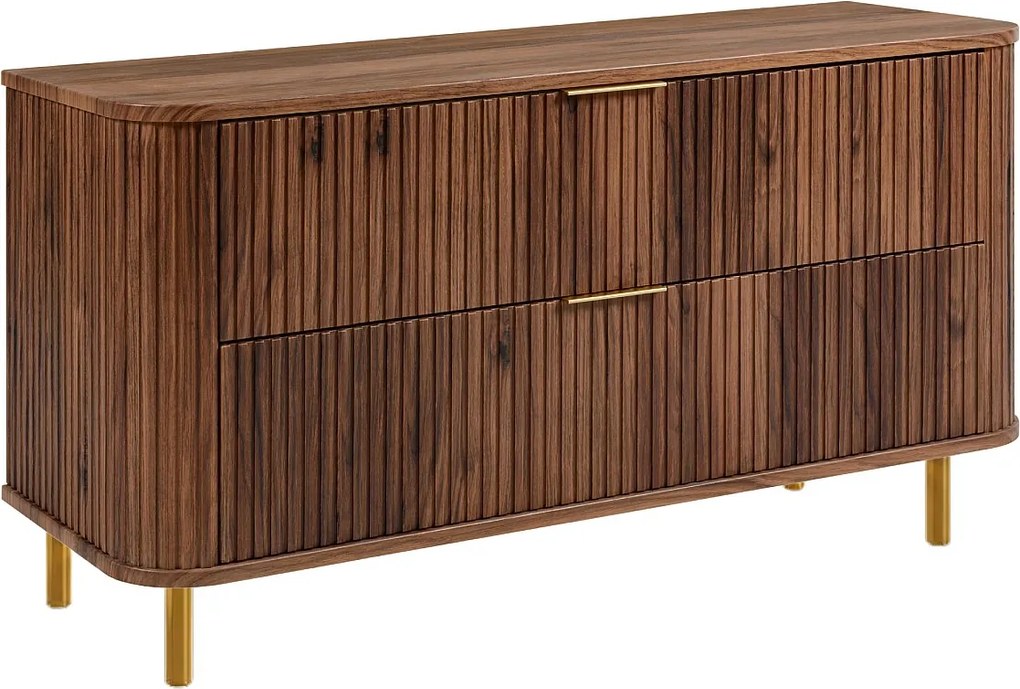 Szafka łazienkowa stojąca z szufladami i metalowymi nóżkami, kolor Dąb-orzech, uchwyt złoty, nóżki złote, 120 x 41,5 x 66,7 cm