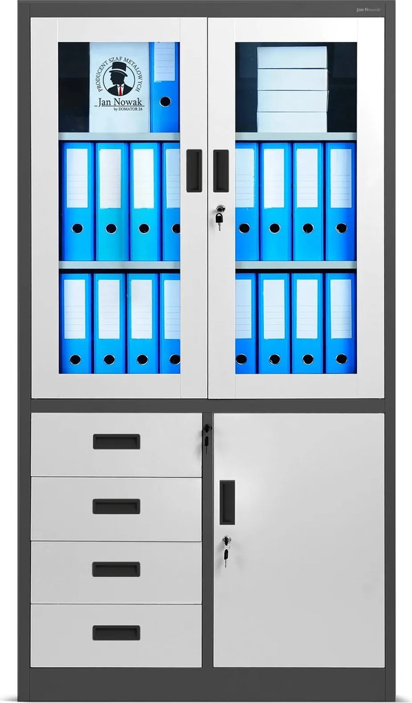 Szafa biurowa z przeszkloną gablotą Wiola 90x40x185 cm antracyt/biały