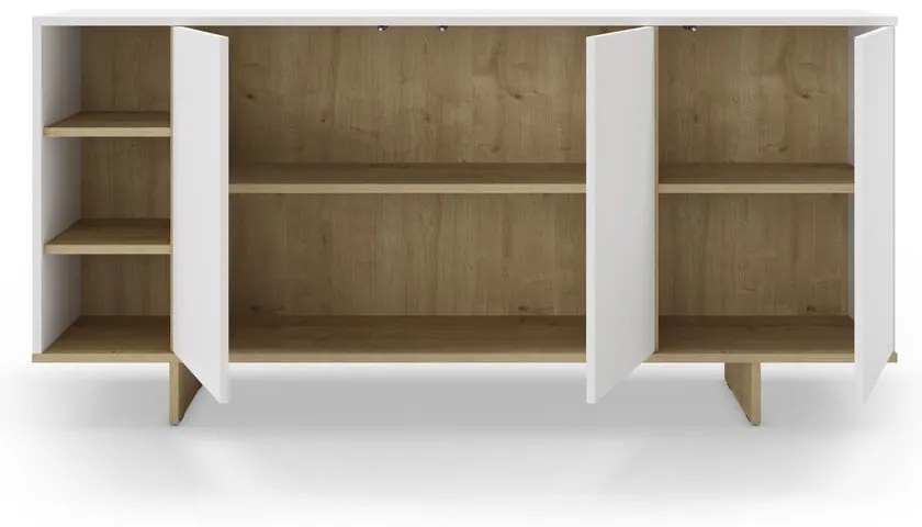 Biała niska komoda w dekorze dębu 170x80 cm Cequoia – Marckeric