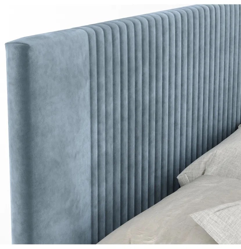 Niebieskie łóżko kontynentalne ze schowkiem 200x200 cm Bergamo – Maison de Rêve