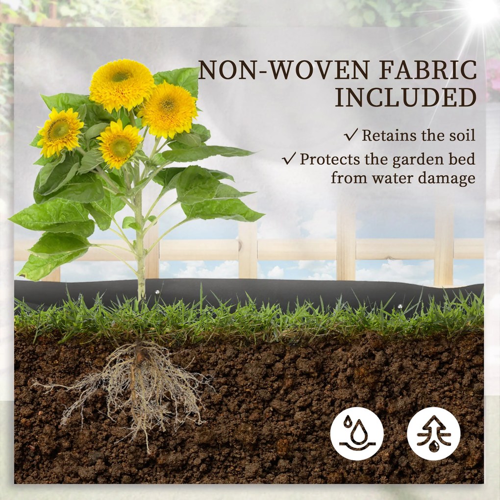 Outsunny Wysoka grządka z pergolą, 3 poziomy, Rama z drewna naturalnego, Wyściółka flizelinowa, 95 x 95 x 110 cm