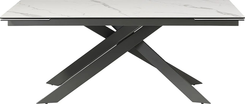Stół do jadalni rozkładany dla 8 do 12 osób z ceramiki, szkła hartowanego i metalu - Efekt białego marmuru i antracytowy - COREMA marki Maison Céphy