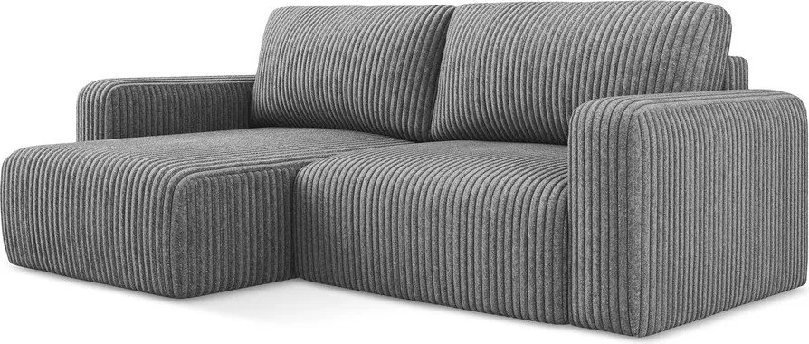 Szary sztruksowy rozkładany/ze schowkiem narożnik (lewostronny/z szezlongiem) Kona – Makamii