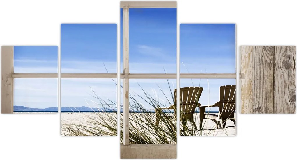 Obraz - Okno z widokiem na plażę (125x70 cm)