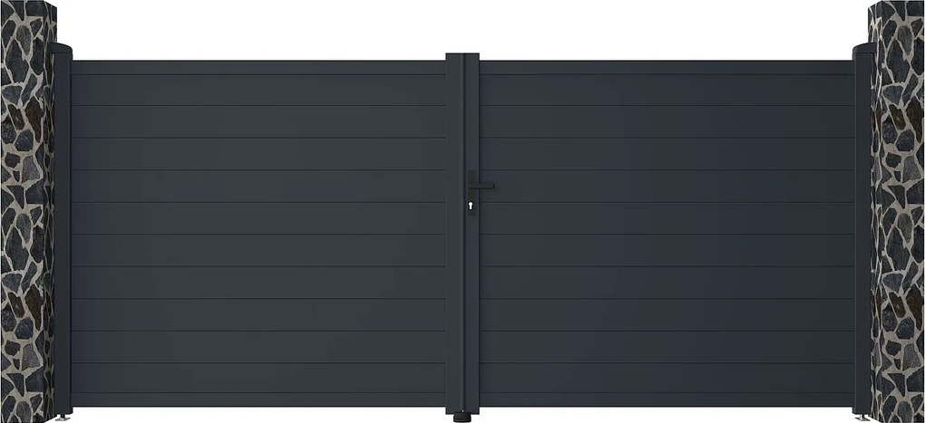 Skrzydłowa elektryczna brama aluminiowa pełna dł.397 x wys.181 cm antracyt NAZARIO