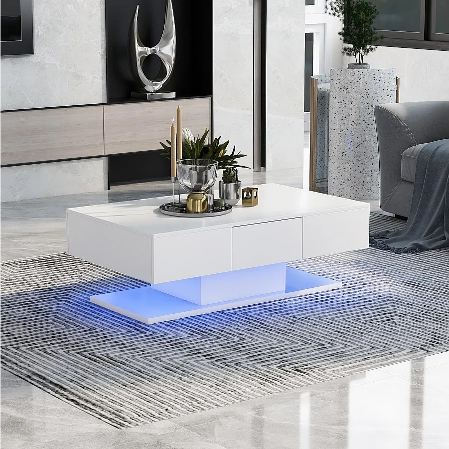 Nowoczesny lakierowany stolik kawowy - 100 x 60 x 33,5 cm - z 2 szufladami - płyta wiórowa - biały