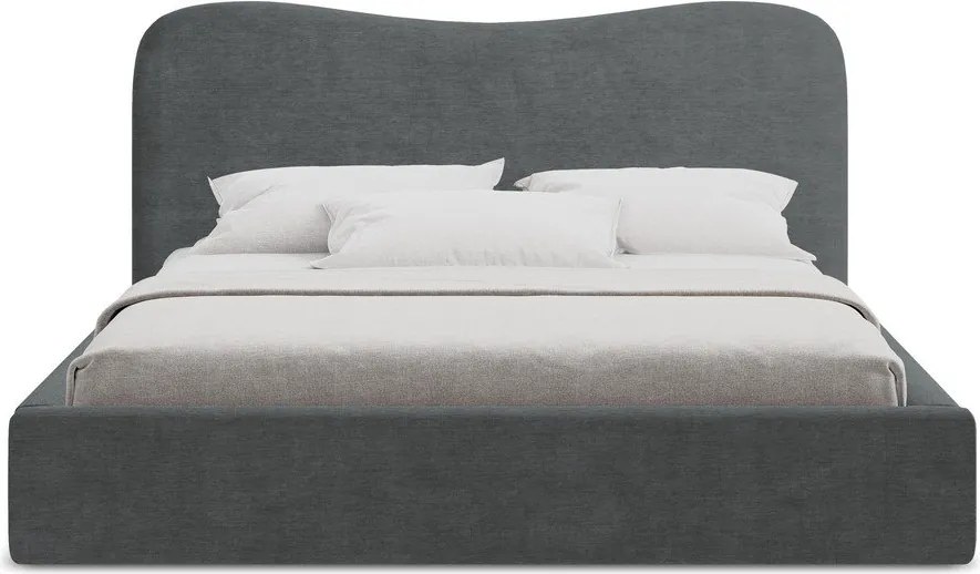 Ciemnoszare tapicerowane łóżko dwuosobowe ze schowkiem i stelażem 160x200 cm Kahai – Makamii