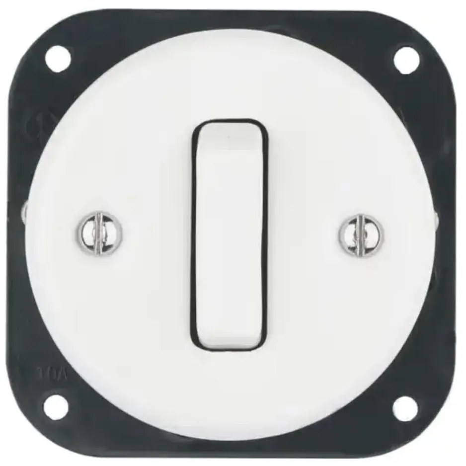 Bohemia-Design - Porcelanowy retro pojedynczy wyłącznik bez ramki nr. 6 biały