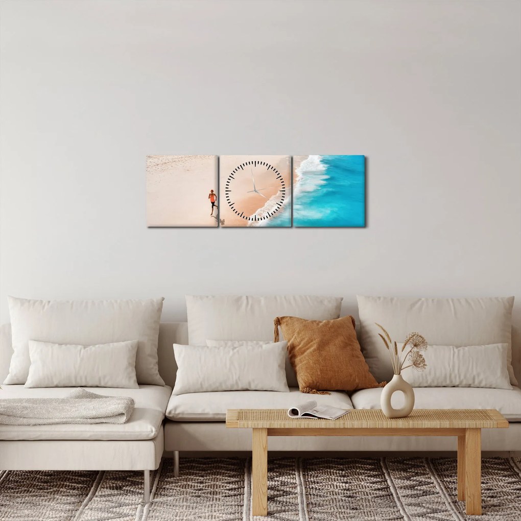 Obraz - Bieg na plaży (z zegarem) (90x30 cm)
