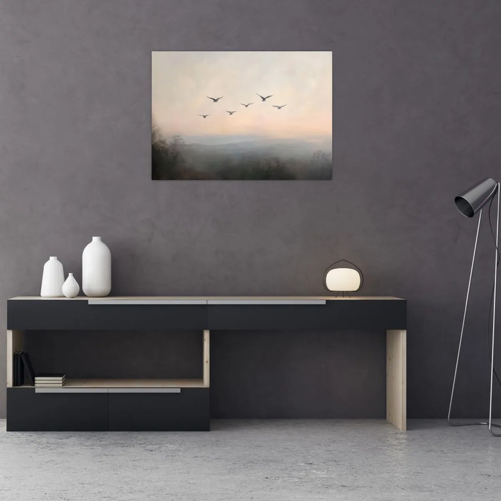 Obraz na szkle - Stado ptaków (70x50 cm)