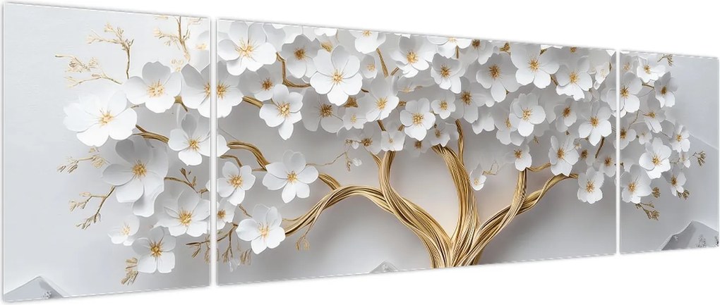 Obraz – Eleganckie drzewo życia 3D pełne kwiatów (170x50 cm)