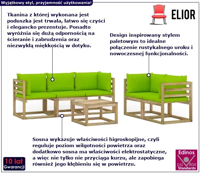 6-częściowy zestaw mebli jasnozielone Amela