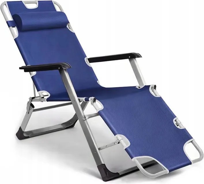 Leżak ogrodowy rozkładany Tossa, poduszka niebieska, stelaż szary