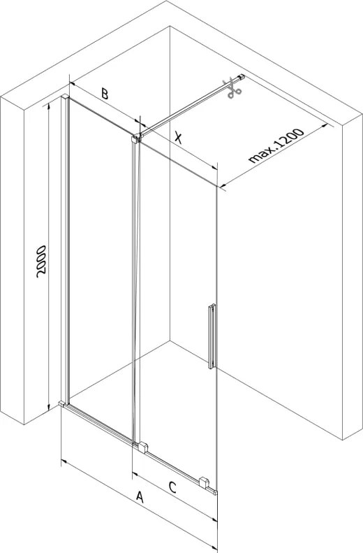 Mexen Velar ścianka prysznicowa rozsuwana Walk-in 80 x 200 cm, transparent 8 mm, czarna - 871-080-000-03-70