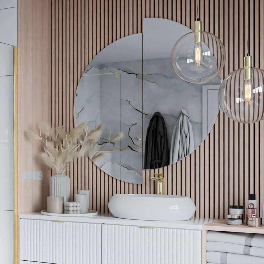 Lustro półokrągłe wiszące bezramowe oszlifowane MOON HALF |Różne rozmiary | Różne kolory szkła : Kolor tafli szkła - Grafit, Rozmiar - 120 x 60 cm