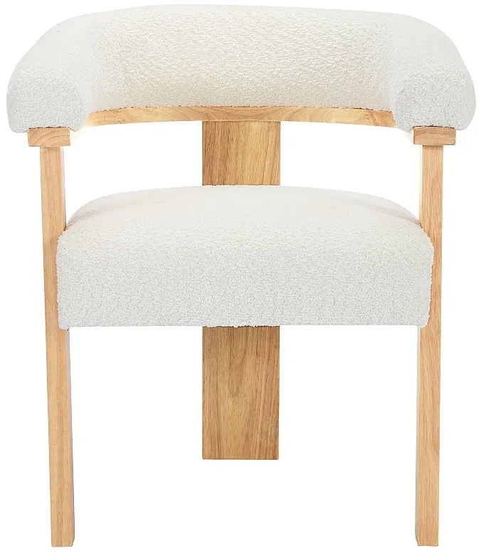 Krzesło z podłokietnikami z bukli i drewna kauczukowego - Biały i naturalny - LIVELIA marki Pascal Morabito