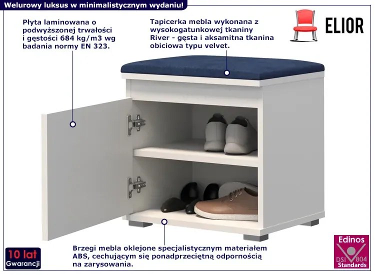 Minimalistyczna szafka na buty biały + granat - Venix 5X