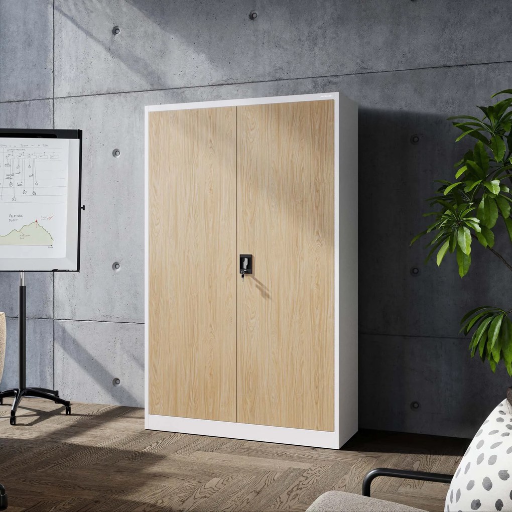 Szafa biurowa metalowa na dokumenty JAN II, Eco Design: biała/dąb sonoma
