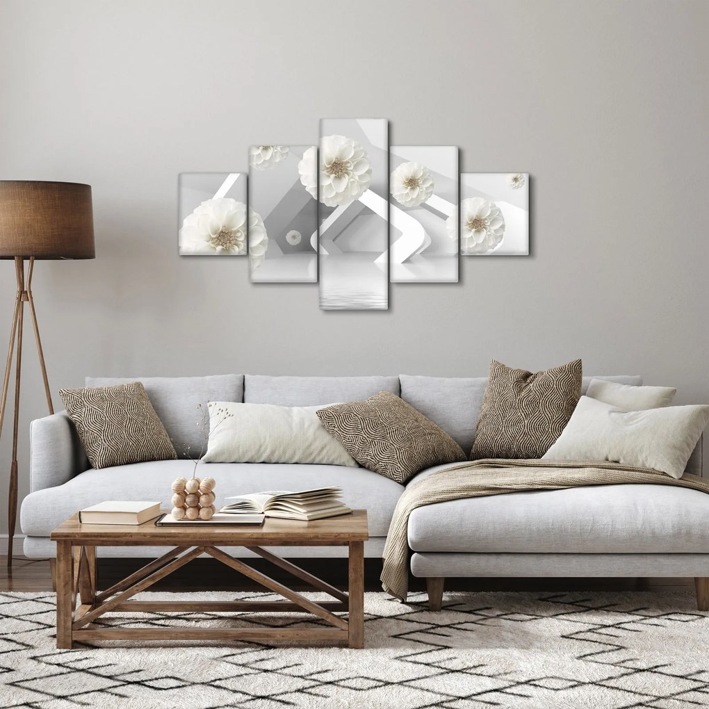 Abstrakcyjny obraz z białawymi kwiatami (125x70 cm)