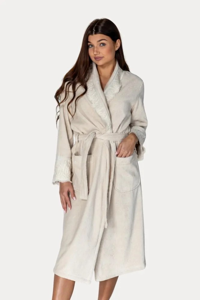 Damski szlafrok MAYA w ozdobnym opakowaniu XL Jasnobeżowy