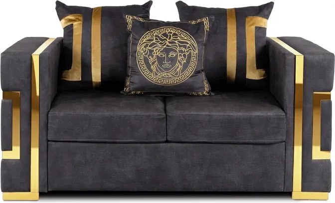 Sofa PALLAZO 2S Dwuosobowa Czarno/Złota Welurowa Nowoczesna Glamour