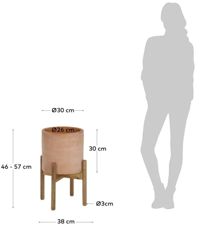 Terakotowa doniczka na drewnianej podstawce Kave Home Dalva, ⌀ 30 cm