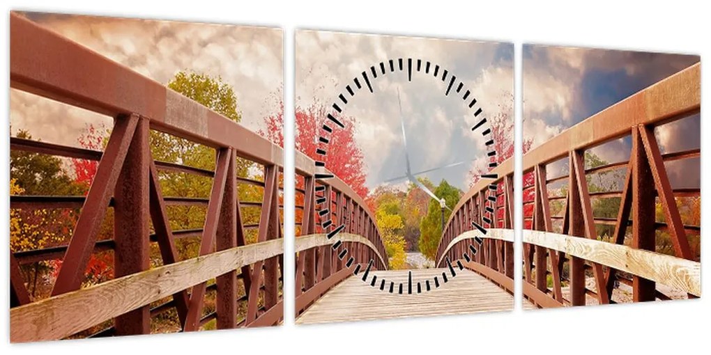 Obraz - drewniany most (z zegarem) (90x30 cm)