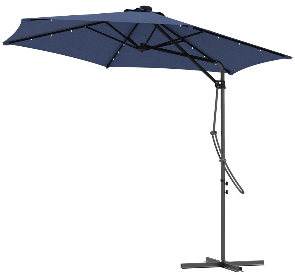Outsunny Parasol ogrodowy, parasol z lampkami LED, modułem słonecznym, odporny na pogodę, z pokrowcem, Ø290 x 260 cm, Granatowy