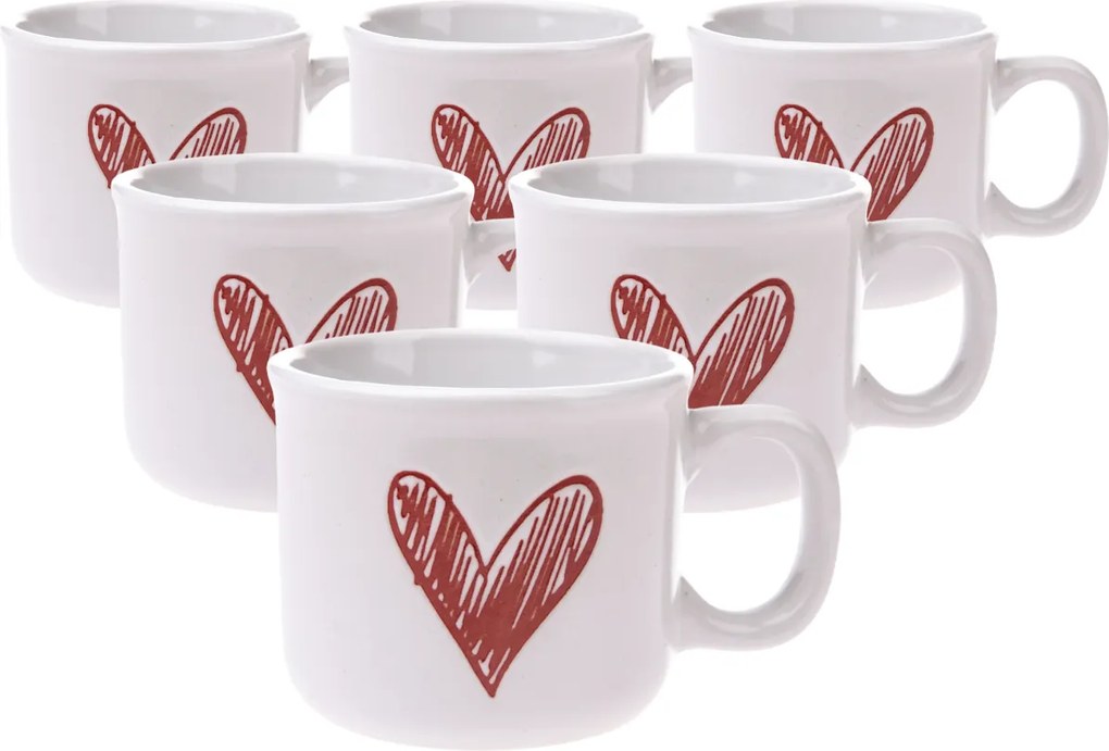 Zestaw 6 kubków ceramicznych Serduszko II, 90 ml, czerwony