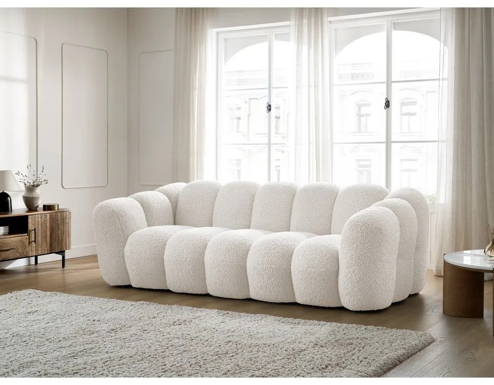 Biała sofa z materiału bouclé 232 cm Hippolyte – Bobochic Paris